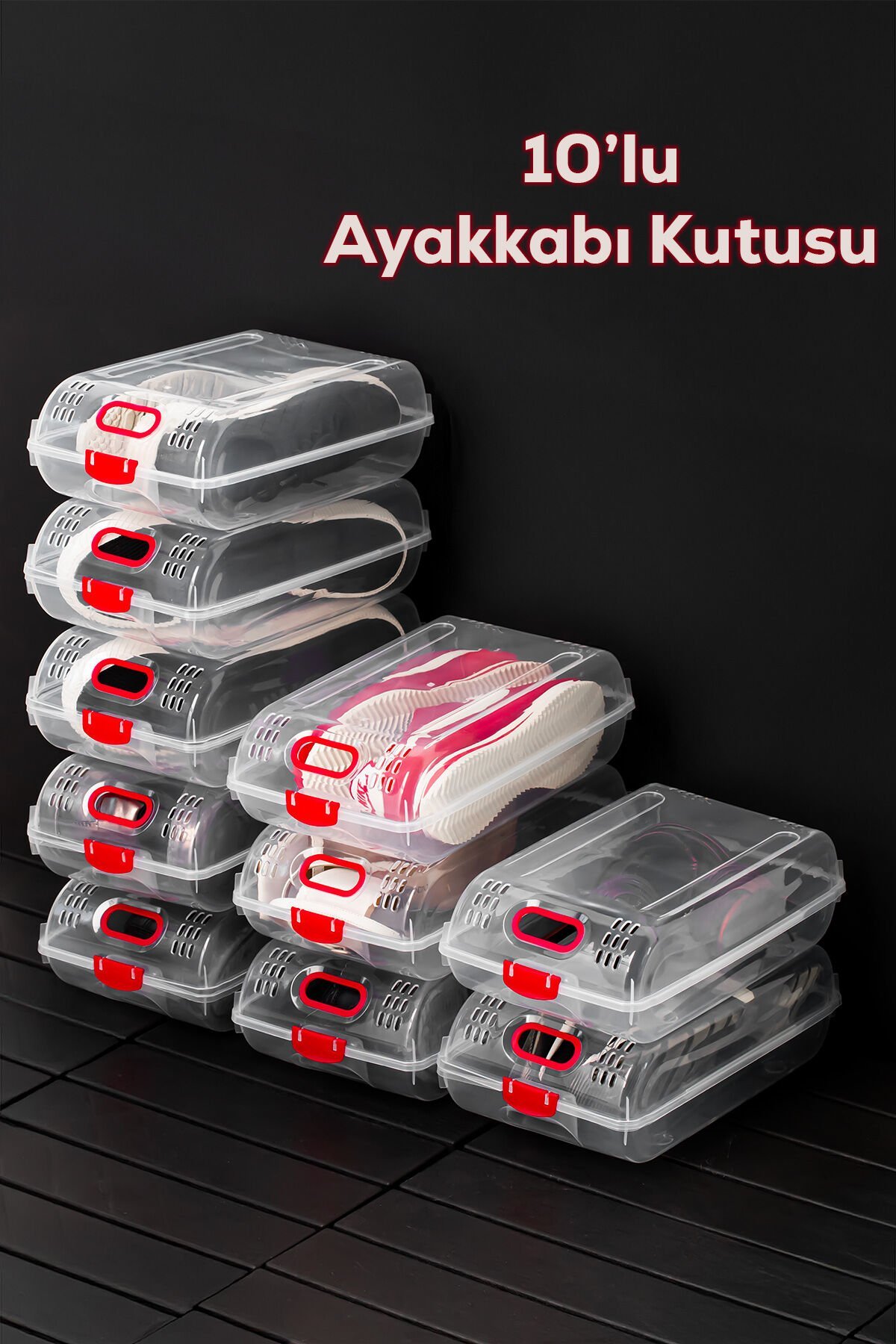 Porsima 204-10 Kadın ve Çocuk Ayakkabı Saklama Kutusu - Şeffaf Pratik Ayakkabı Kabı Düzenleyici Saklama Seti 10 Adet