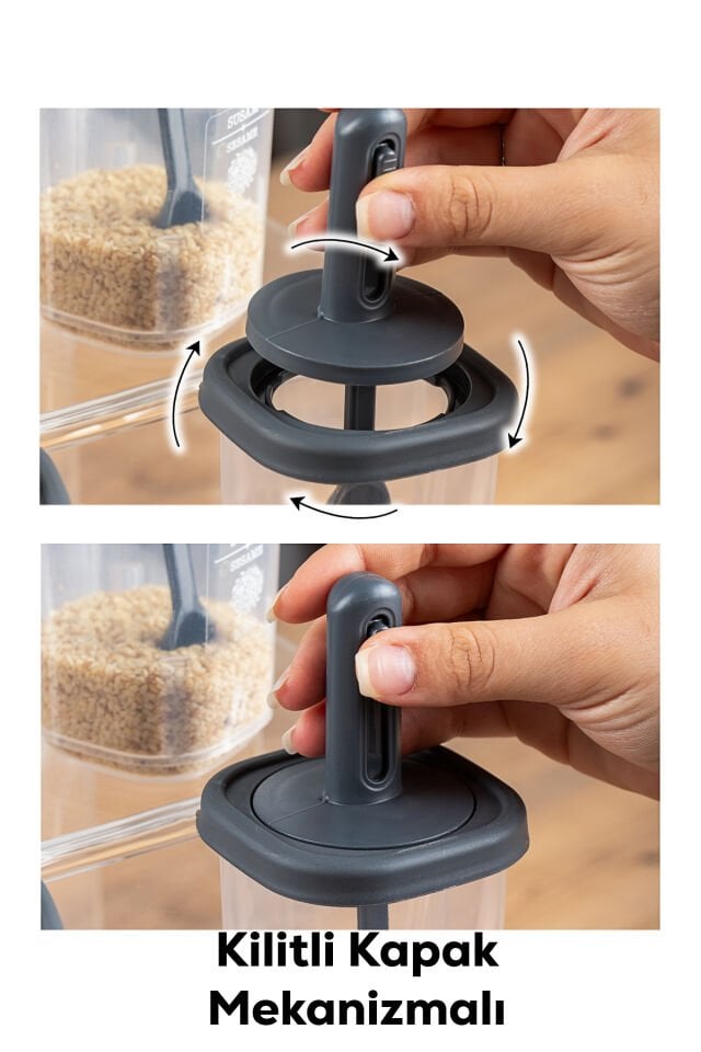 Porsima 4364 7li Kaydırmalı Kaşıklı Sızdırmaz Kapaklı Etiketli Baharatlık Seti - Saklama Kabı