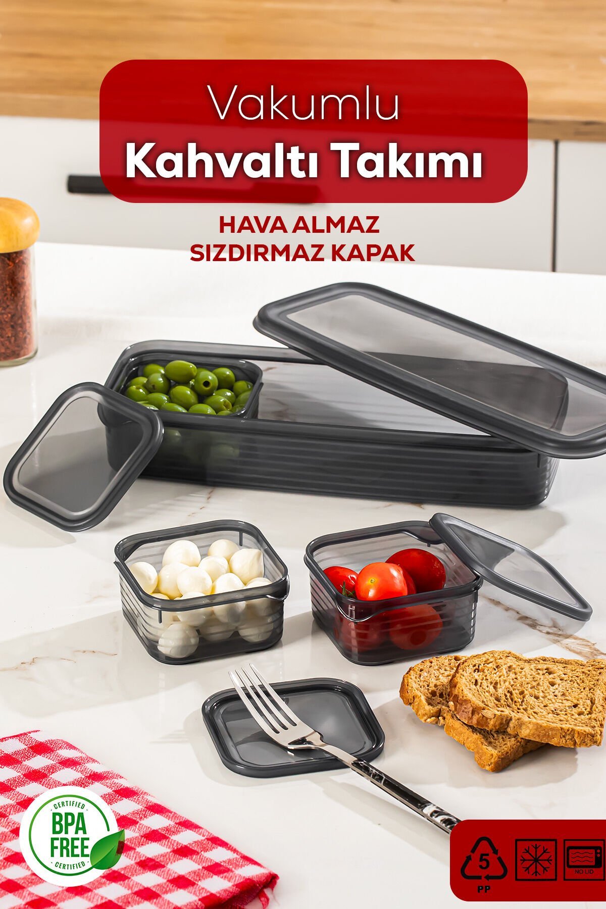 Porsima 4369 FreshLock Vakumlu Kahvaltılık Çok Amaçlı Saklama Kabı Kahvaltı Seti