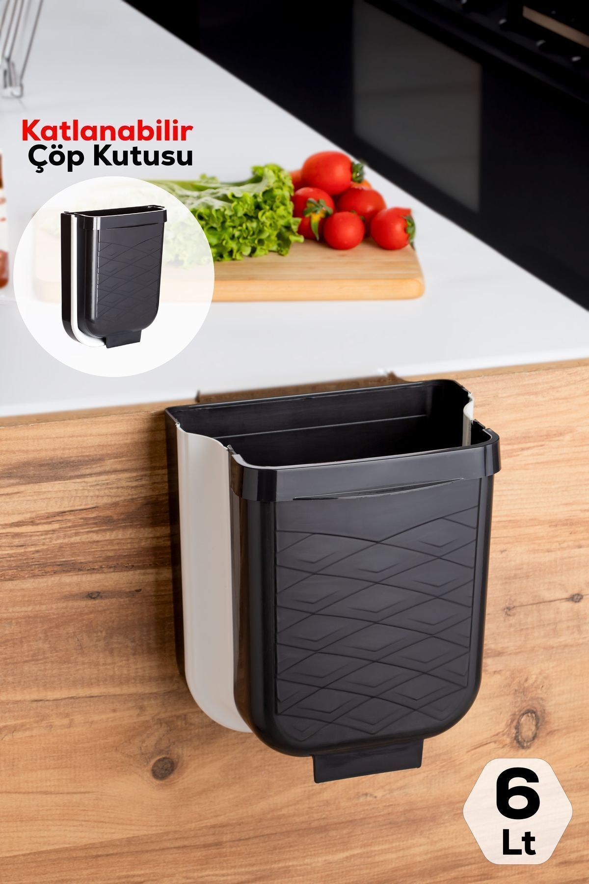 Porsima L-00869 Katlanabilir Askılı Akordiyon Çöp Kovası - Banyo Mutfak Tezgah Üstü Çöp Kutusu 6 Lt