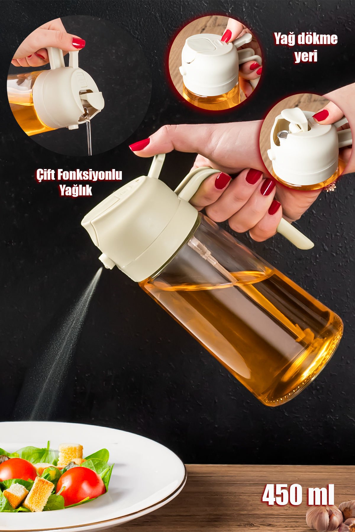 Porsima ALK-3154 Çok Amaçlı Cam Sprey Şişe -Yağdanlık Limon Sirke Sos Püskürtücü, Sızdırmaz Yağdanlık Krem