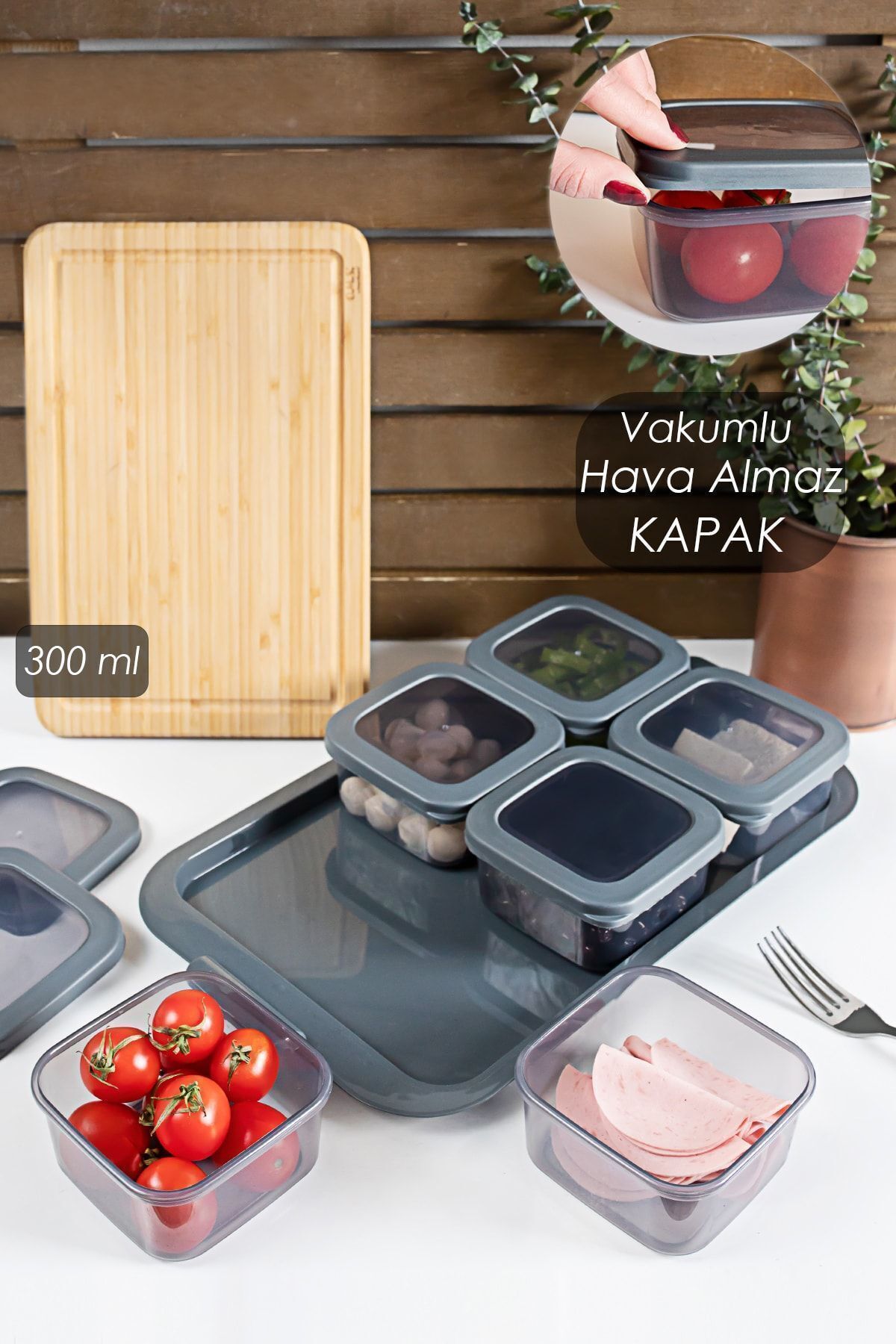 Porsima Tepsili 6lı Kahvaltılık Saklama Kabı Silikon Kapaklı Saklama Kabı Kapaklı Kahvaltılık Seti