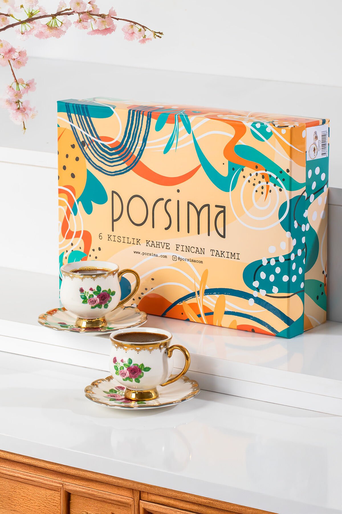 Porsima 3187 Majesty 12 Parça Yaldızlı Porselen Türk Kahve Fincan Takımı