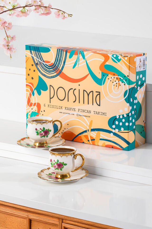 Porsima 3187 Majesty 12 Parça Yaldızlı Porselen Türk Kahve Fincan Takımı