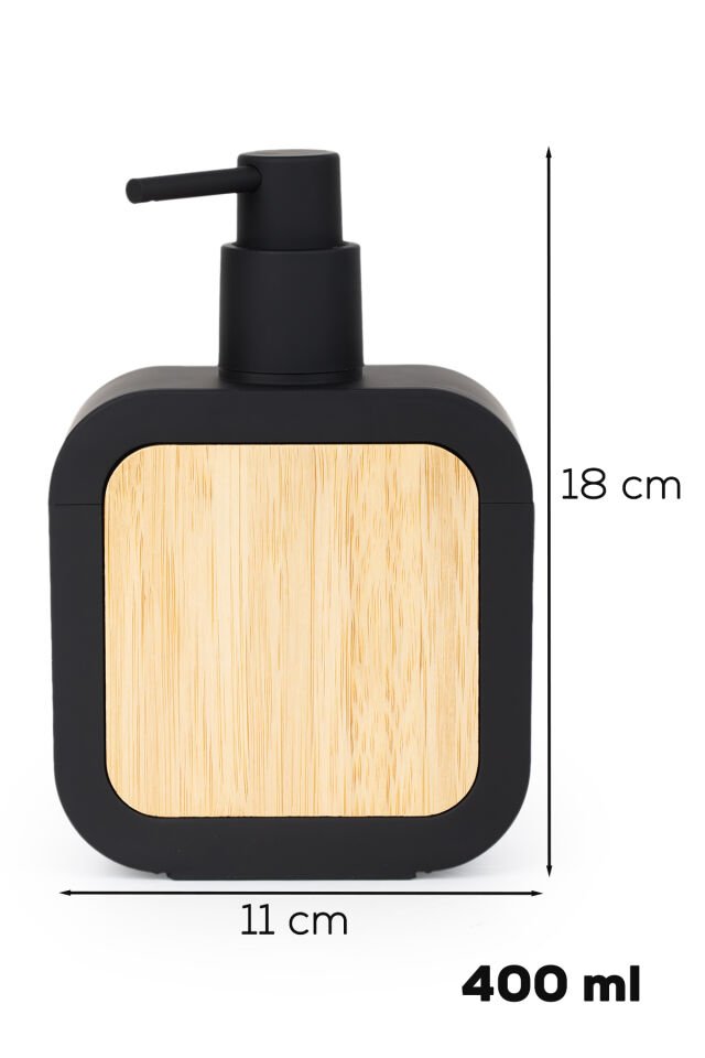 Porsima 3147 Banyo ve Mutfak Sıvı Sabunluk 400ML Siyah-Ahşap