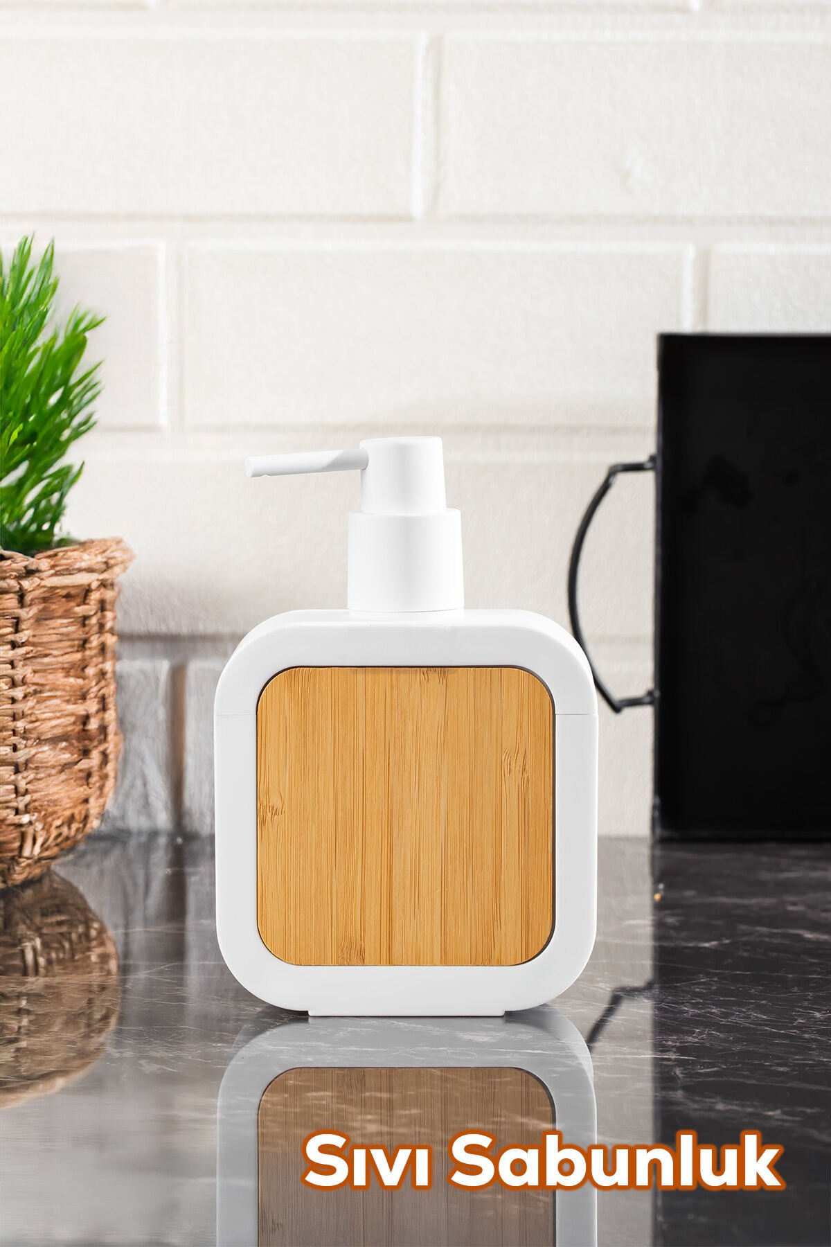 Porsima 3148 Banyo ve Mutfak Sıvı Sabunluk 400ML Beyaz-Ahşap