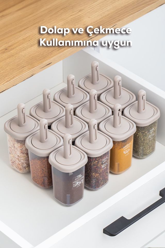 Porsima 1104 14lü Kaydırmalı Kaşıklı Sızdırmaz Kapaklı Etiketli Yağdanlıklı Baharatlık Seti-Saklama Kabı
