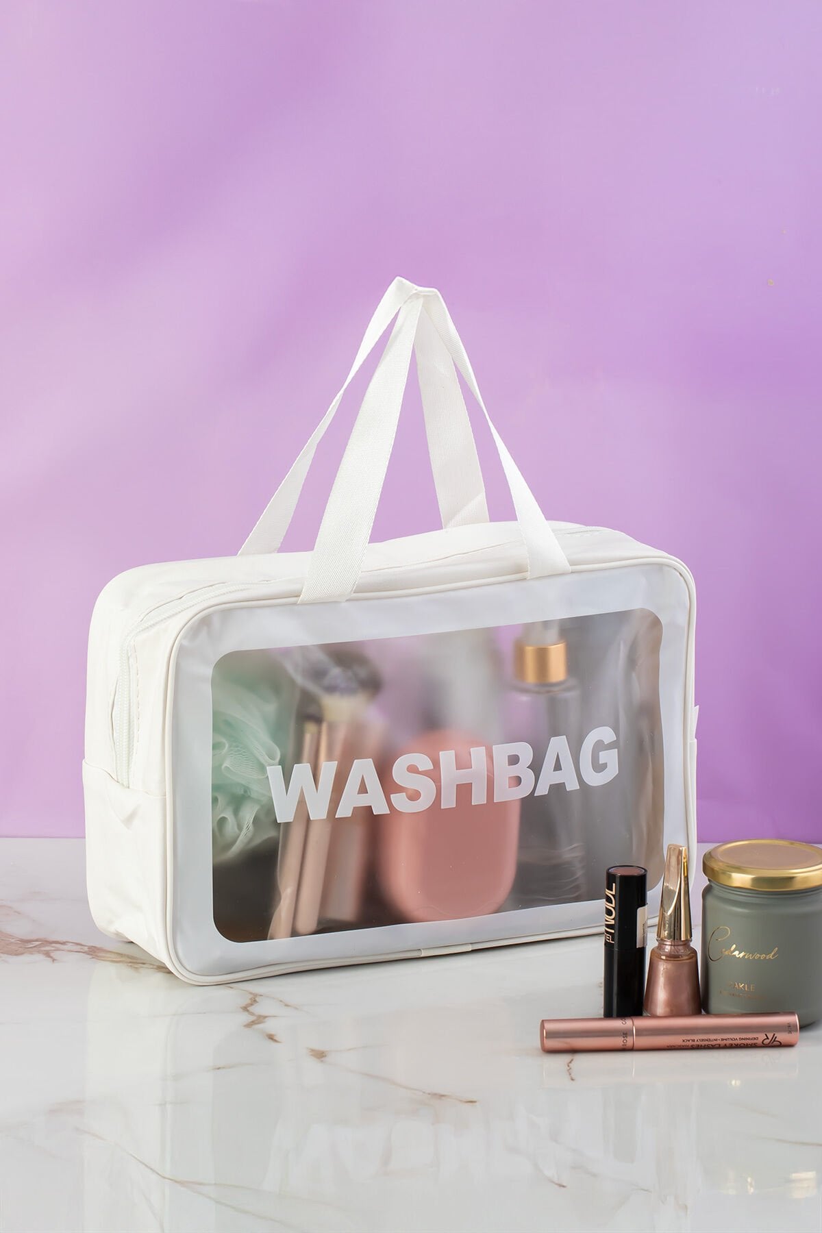 Porsima 3142-1 Şeffaf Seyahat ve Makyaj Çantası Su Geçirmez Organizer Washbag 20x30 cm