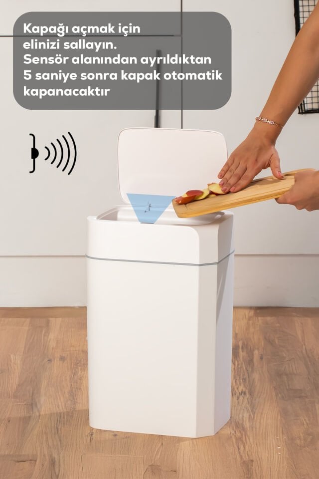 Porsima Me02 Hareket Sensörlü Sessiz Kapatma Çöp Kutusu Banyo Mutfak Çöp Kovası Kapaklı Banyo Çöp Kovası18Lt