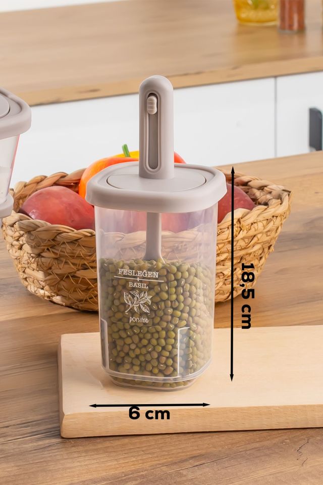 Porsima 1123 Standlı Kaydırmalı Kaşıklı 360° Döner Kapaklı Etiketli Baharatlık Seti - Erzak Saklama Kabı