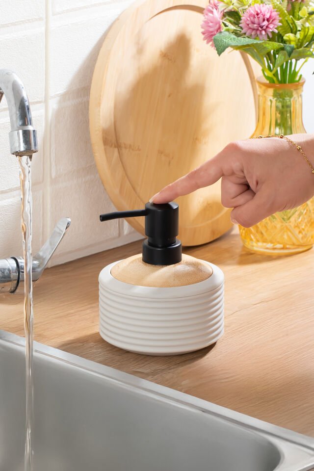 Porsima 3126 Banyo ve Mutfak Sıvı Sabunluk 350ML Taupe-Ahşap
