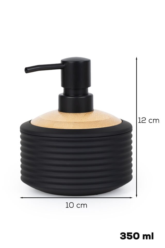 Porsima 3152 Banyo ve Mutfak Sıvı Sabunluk 350ML Siyah-Ahşap