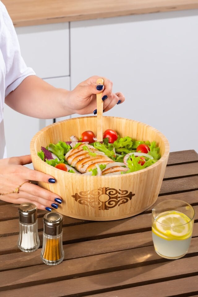 Porsima 2060 Büyük Boy Doğal Bambu Salata Kasesi 26cm