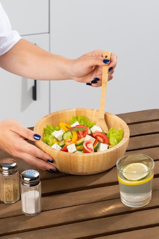 Porsima 2061 Orta Boy Doğal Bambu Salata Kasesi 20cm