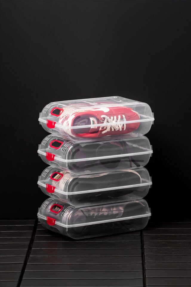 Porsima 204 10lu Kadın, Çocuk Ayakkabı Saklama Kutusu-Şeffaf Pratik Ayakkabı Kabı Düzenleyici Saklama Seti