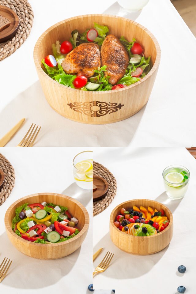 Porsima 3lü Doğal Bambu Salata Kasesi Seti