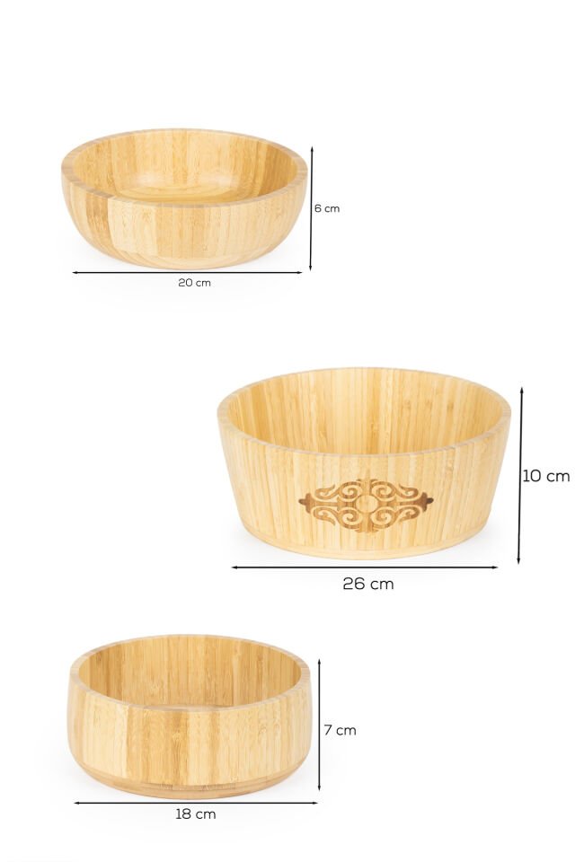 Porsima 3lü Doğal Bambu Salata Kasesi Seti