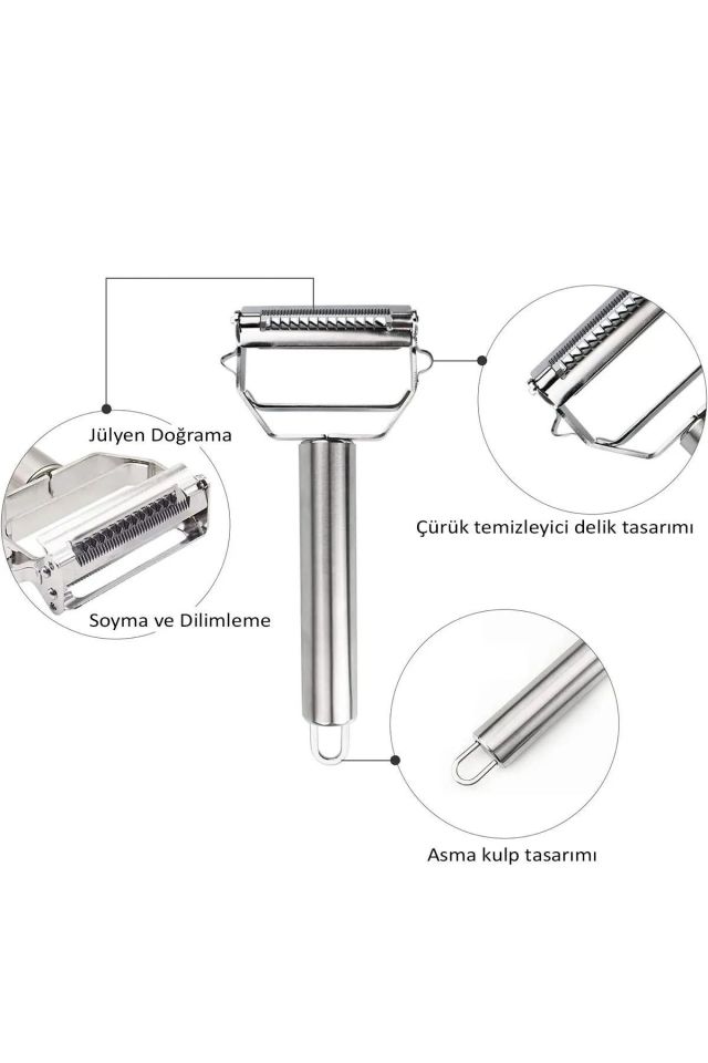 Porsima 16563-11 Paslanmaz Çelik Inox Meyve Sebze Soyacak Çok Amaçlı Jülyen Dilimleyici