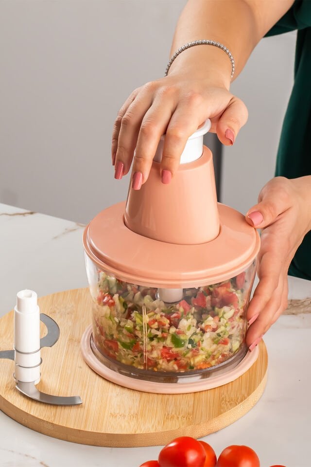 Porsima 232-1 Basmalı Pratik El Rondosu 3 Bıçaklı Blender Doğrayıcı 1000ml Pembe