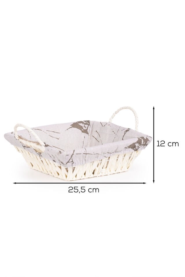 Porsima Mio-021 Hasır Görünümlü Kulplu Kare Ekmek Sepeti Beyaz 25,5cm