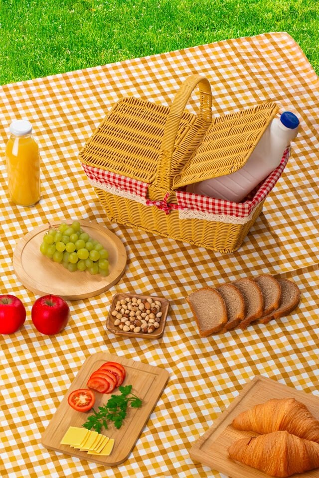 Porsima 2079 Dökdörtgen Hasır Görünümlü Piknik Sepeti Piknik Çantası 42x37cm