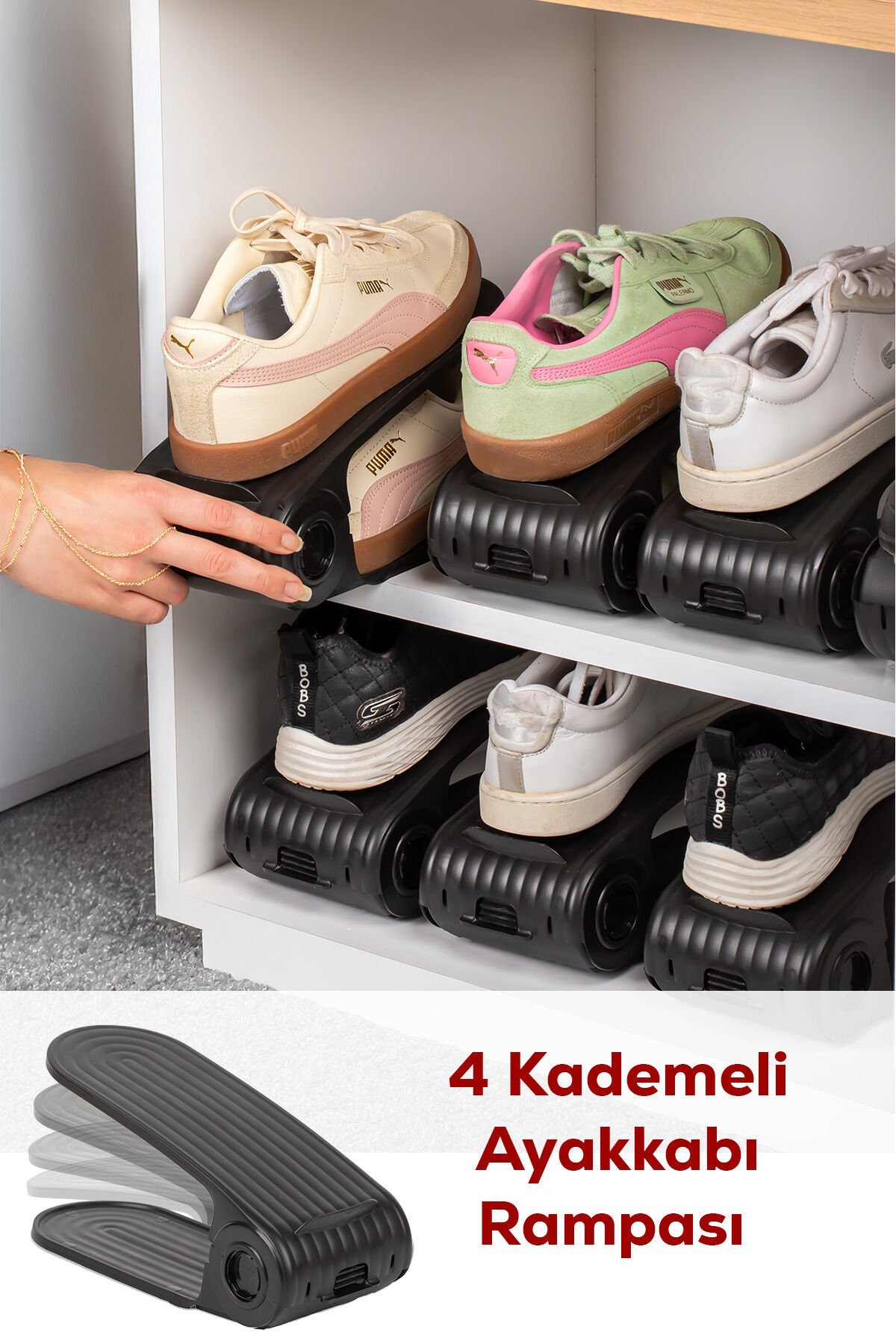 Porsima 5302 12li Ayakkabı Rampası Ayakkabı Düzenleyici Dolap İçi Organizer- Siyah