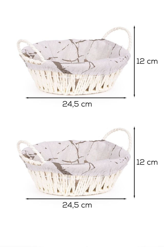 Porsima Mio-020 2li Hasır Görünümlü Kulplu Yuvarlak Ekmek Sepeti Beyaz 24,5cm