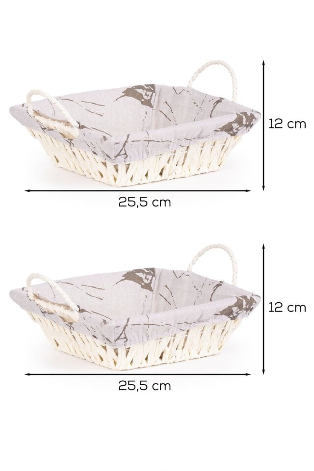 Porsima Mio-021 2Lİ Hasır Görünümlü Kulplu Kare Ekmek Sepeti Beyaz 25,5cm