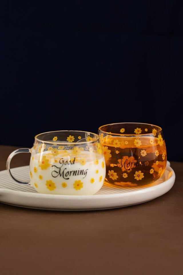 Porsima 2089 Borosilikat Isıya Ateşe Dayanıklı Cam Kulplu Çay Bardağı Kahve Bardak Kupa Sarı 400 ml