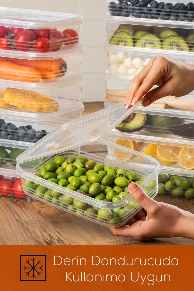 Porsima 4363-10 Kendinden Kapaklı Derin Dondurucuya Uygun 10 Adet Saklama Kabı Hava Almaz Düzenleyici 1,5lt