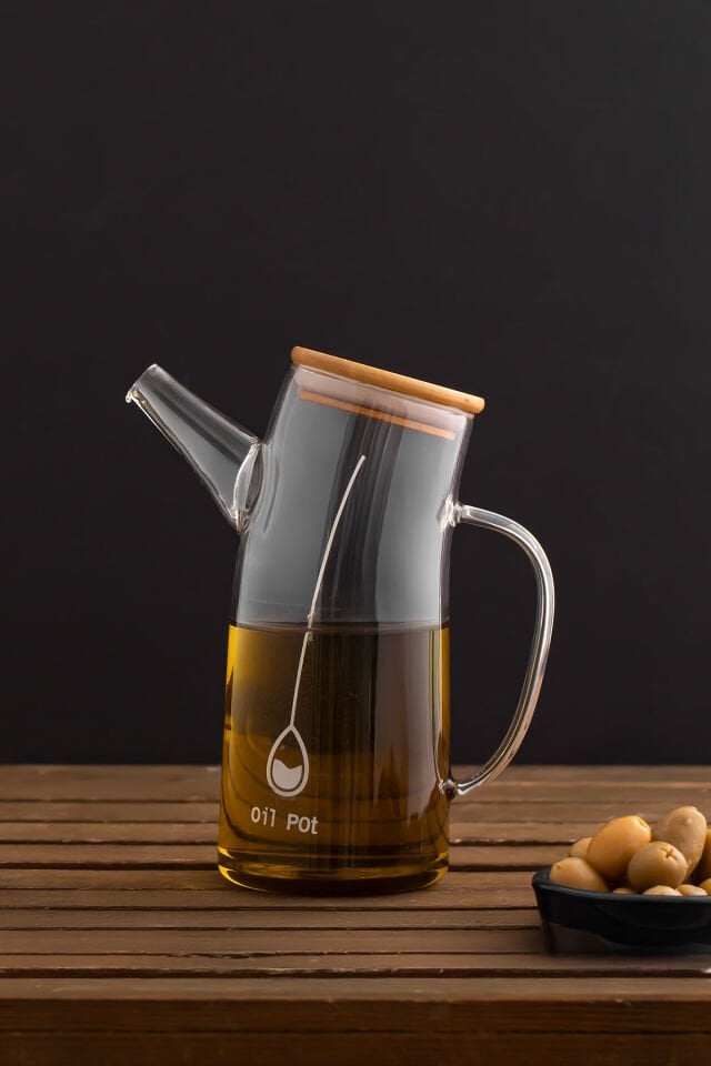 Porsima 2093 Bambu Kapaklı Vakumlu Borosilikat Cam Yağdanlık Yağlık Sirkelik 700ml