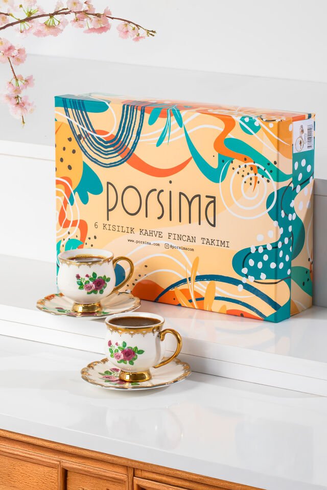 Porsima 3187 Majesty 12 Parça Yaldızlı Porselen Türk Kahve Fincan Takımı
