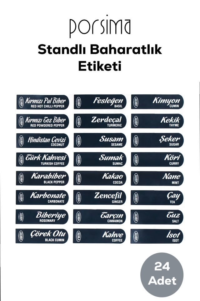 Porsima 1120 12li Standlı Etiketli Kendinden Yapışkanlı Kaşıklı Kapaklı Baharatlık Saklama Kabı Seti
