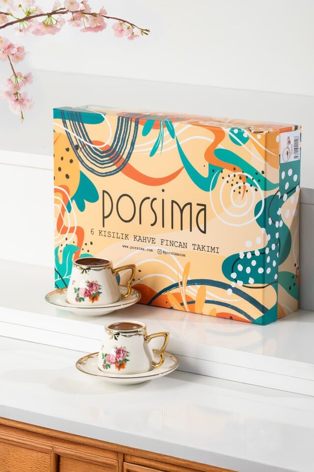 Porsima 3190 Grace 12 Parça Yaldızlı Porselen Türk Kahve Fincan Takımı