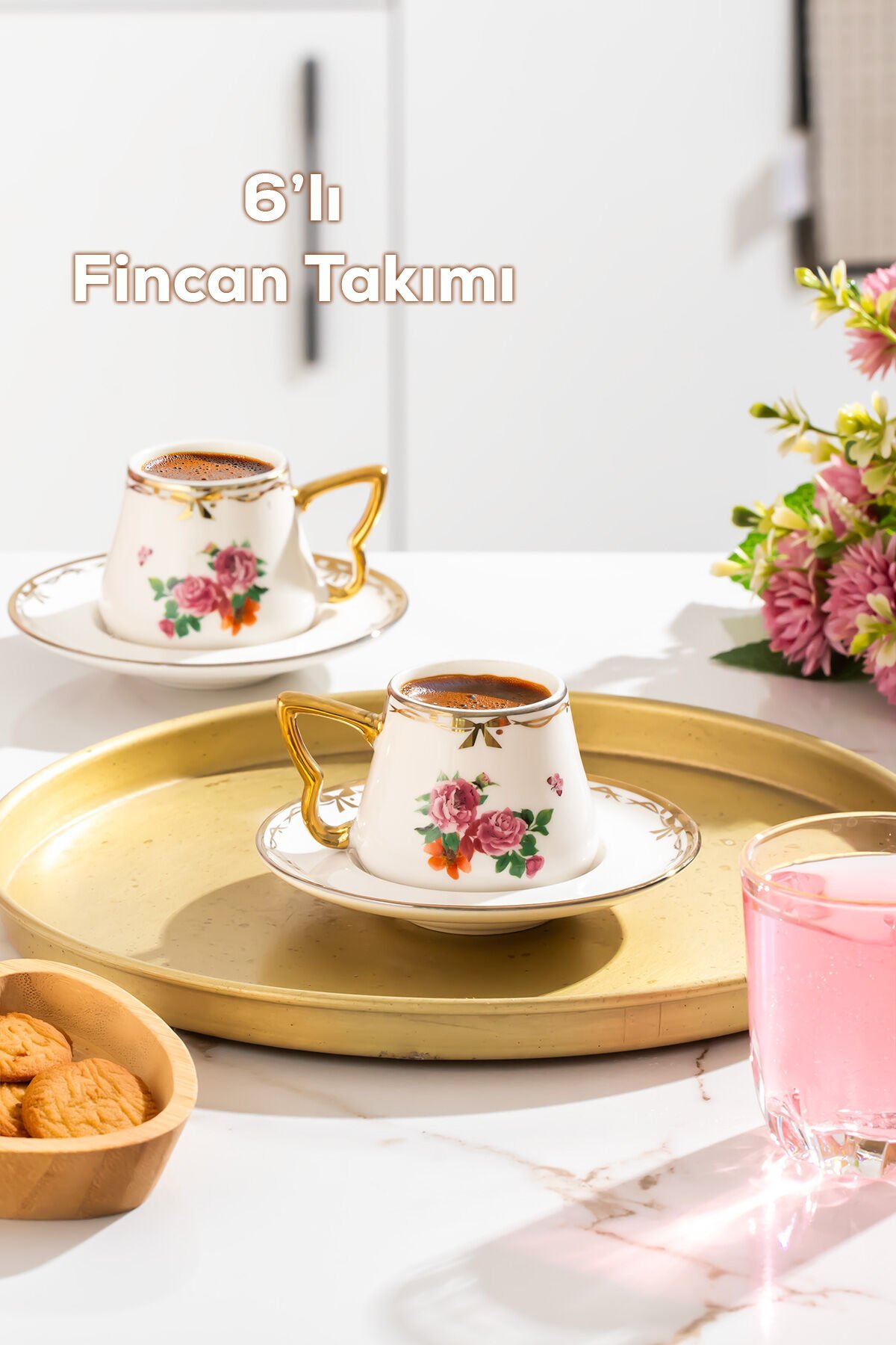 Porsima 3190 Grace 12 Parça Yaldızlı Porselen Türk Kahve Fincan Takımı