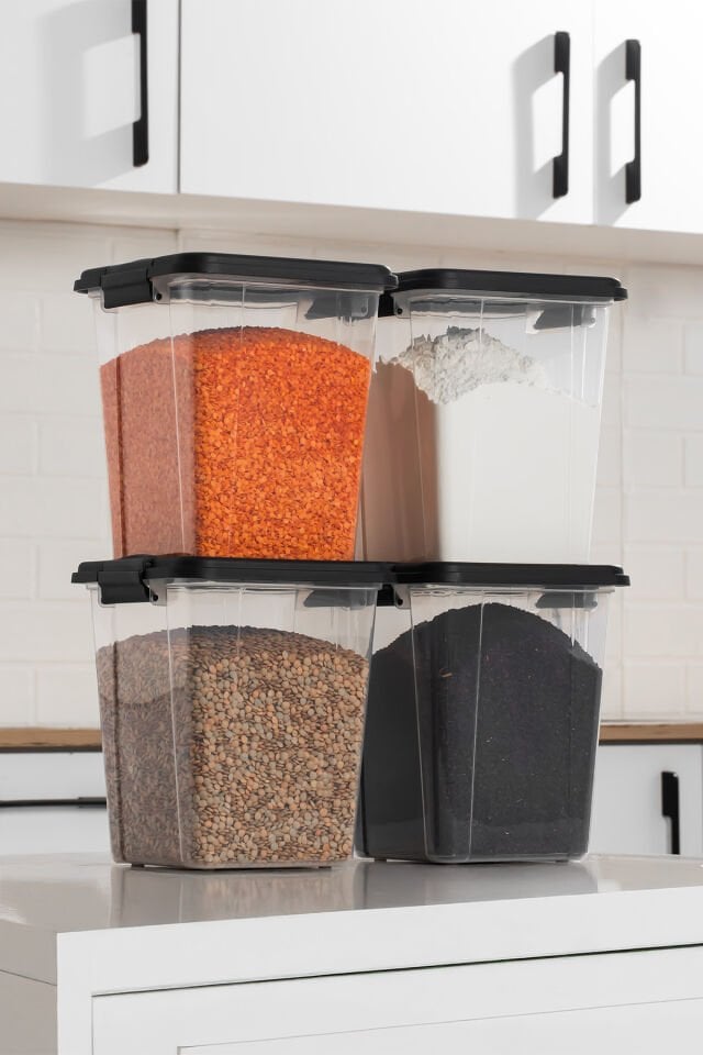 Porsima 4371 4lü Mega Boy Hava Geçirmez Deterjan Saklama Kabı Erzak Saklama Kabı Seti Gri 5lt