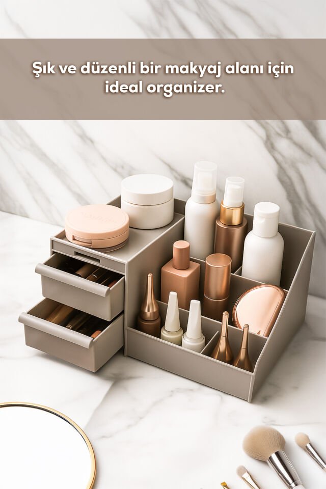 Porsima 5305 Çok Amaçlı Organizer 2 Çekmeceli Kozmetik Parfüm Krem Takı Makyaj Düzenleyici Kapicino