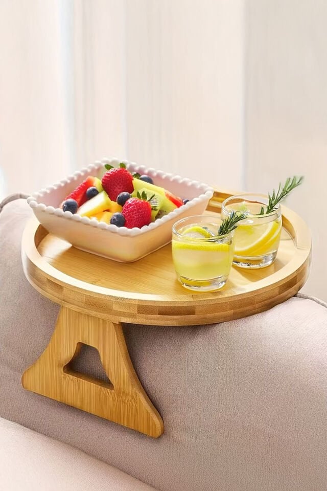 Porsima Pbt-414 Bambu Koltuk Matı Ahşap Kanepe Koltuk Kenarı Sehpa Yan Sehpa Koltuk Katlanabilir Koltuk Kenarı Tepsisi Bambu