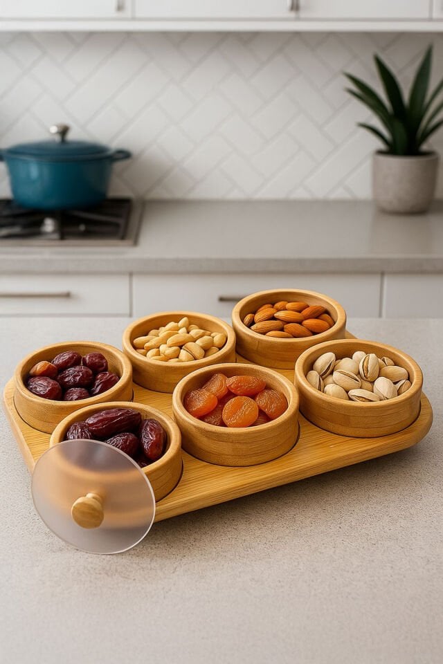 Porsima Pbt-693 Tepsili 6lı Bambu Kahvaltılık Saklama Kabı Kapaklı Saklama Kabı Kapaklı Kahvaltılık Seti