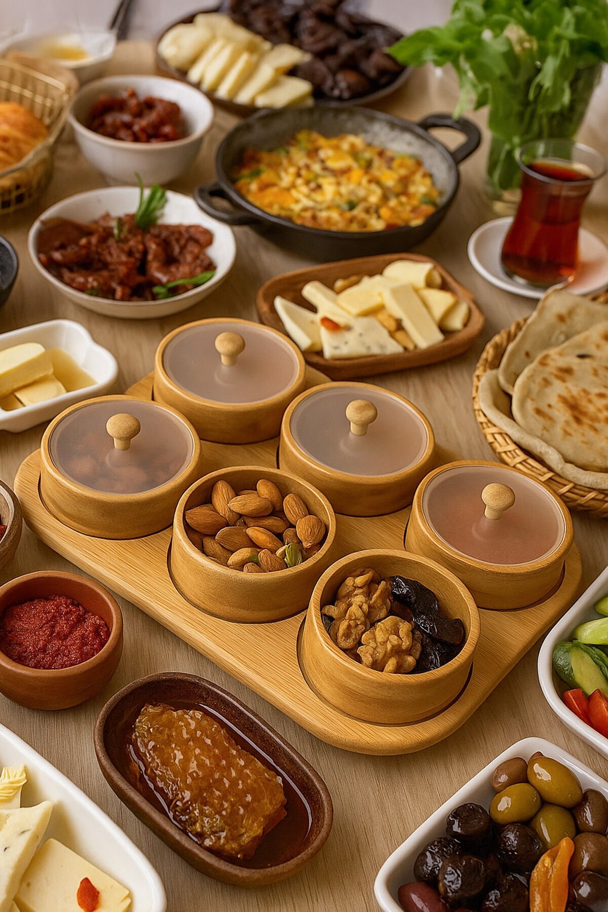 Porsima Pbt-693 Tepsili 6lı Bambu Kahvaltılık Saklama Kabı Kapaklı Saklama Kabı Kapaklı Kahvaltılık Seti