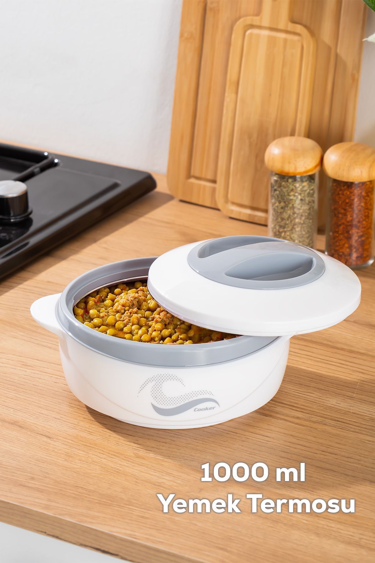 Porsima 3149 1000 mL Yemek Termosu - Sızdırmaz Kilitlenebilir Kapak Paslanmaz Çelik Sefer Tası-BEYAZ