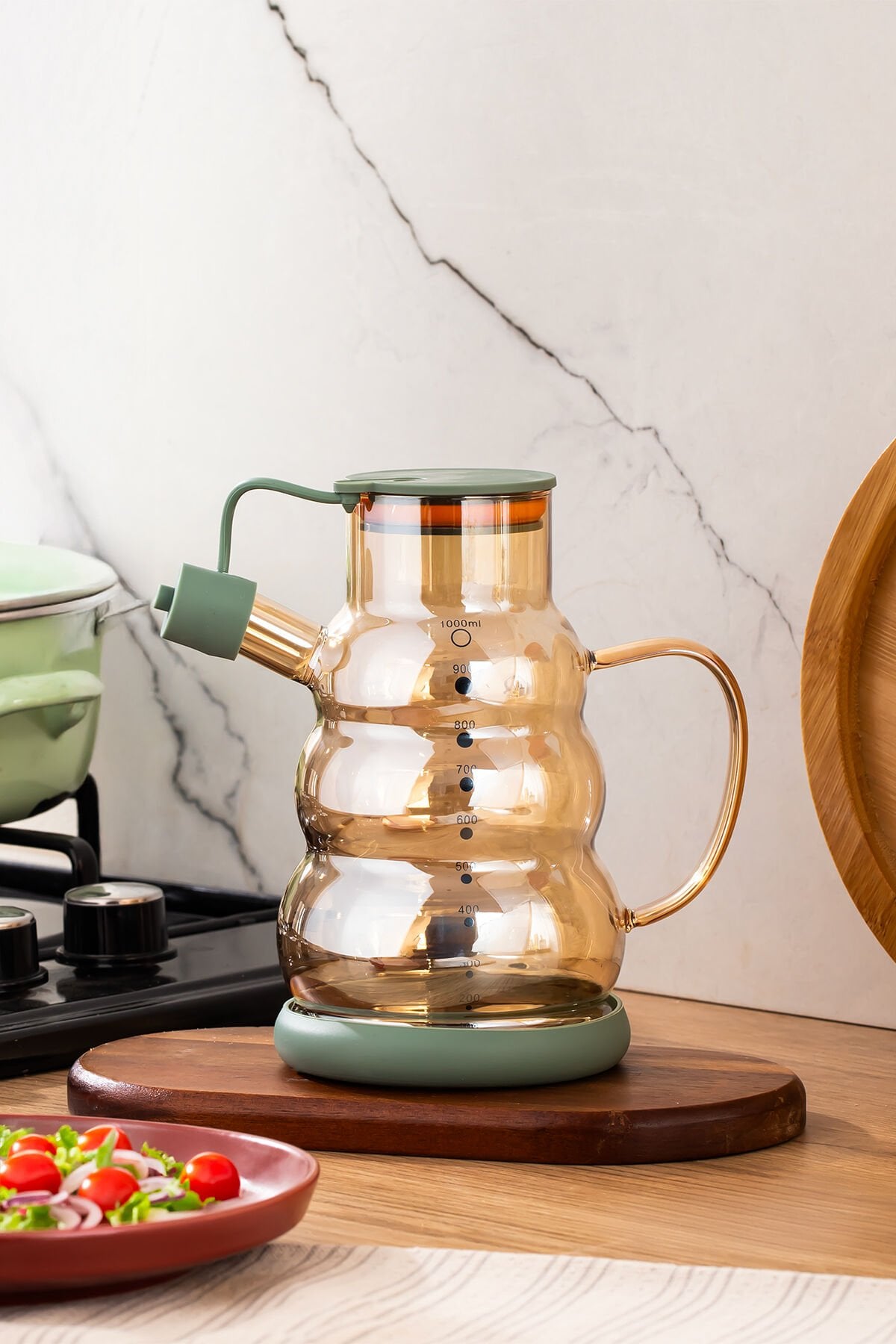 Porsima 3617 Kapaklı Borosilikat Cam Yağlık Sirkelik Yağdanlık 1000ml Yeşil