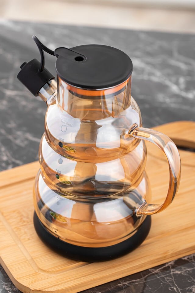 Porsima 3617-1 Kapaklı Borosilikat Cam Yağlık Sirkelik Yağdanlık 1000ml Siyah