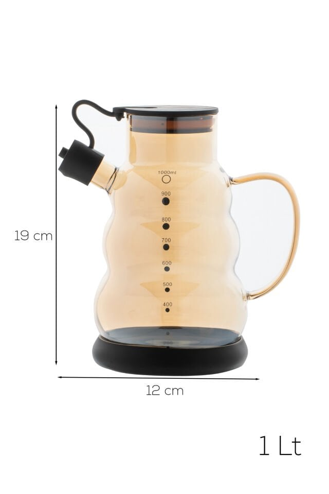 Porsima 3617-1 Kapaklı Borosilikat Cam Yağlık Sirkelik Yağdanlık 1000ml Siyah