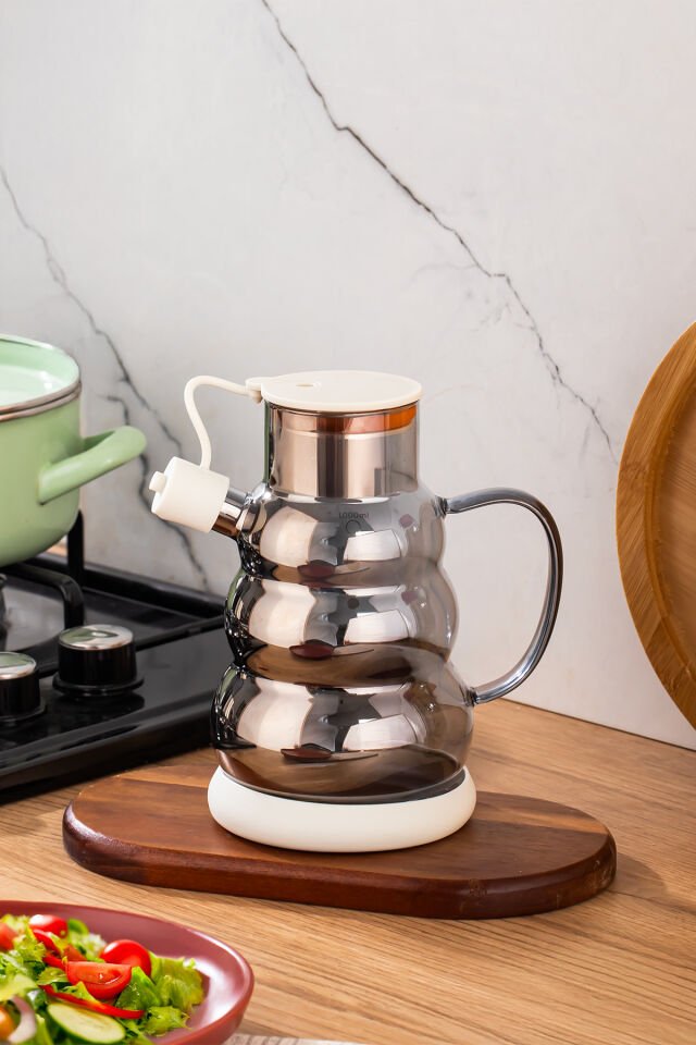 Porsima 3617-2 Kapaklı Borosilikat Cam Yağlık Sirkelik Yağdanlık 1000ml Beyaz