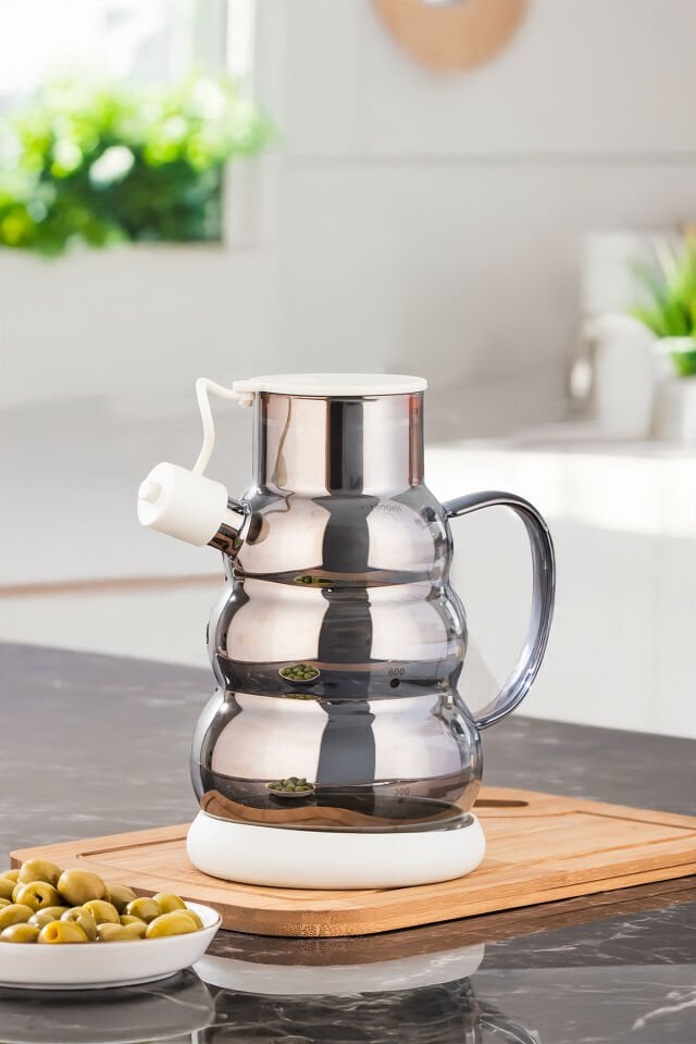 Porsima 3617-2 Kapaklı Borosilikat Cam Yağlık Sirkelik Yağdanlık 1000ml Beyaz