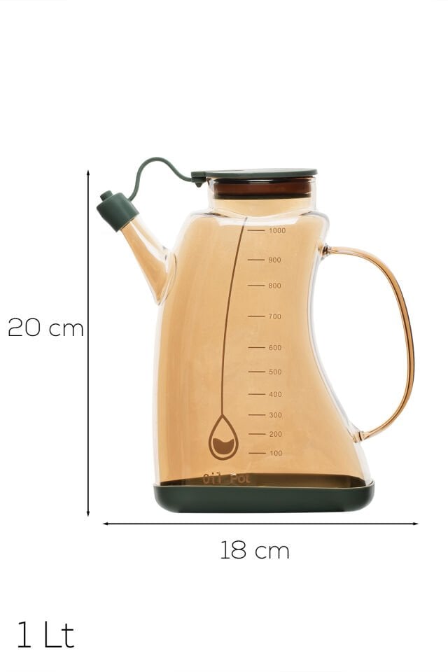 Porsima 3855 Şeffaf Borosilikat Cam Zeytinyağ Şişesi - Yağlık ve Sirkelik Yeşil 1 lt