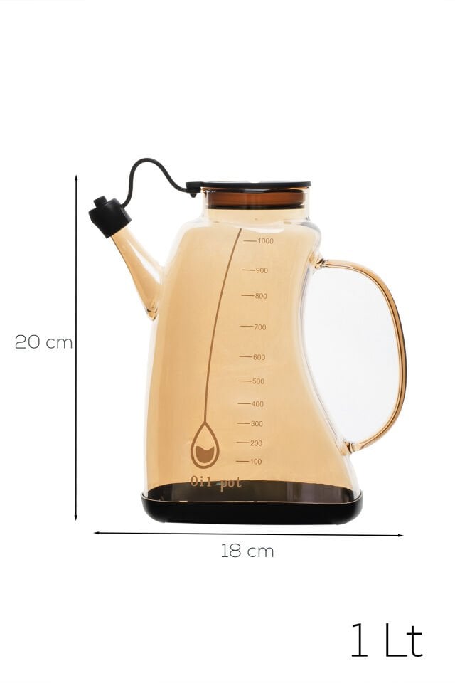 Porsima 3855-1 Şeffaf Borosilikat Cam Zeytinyağ Şişesi - Yağlık ve Sirkelik Siyah 1 lt