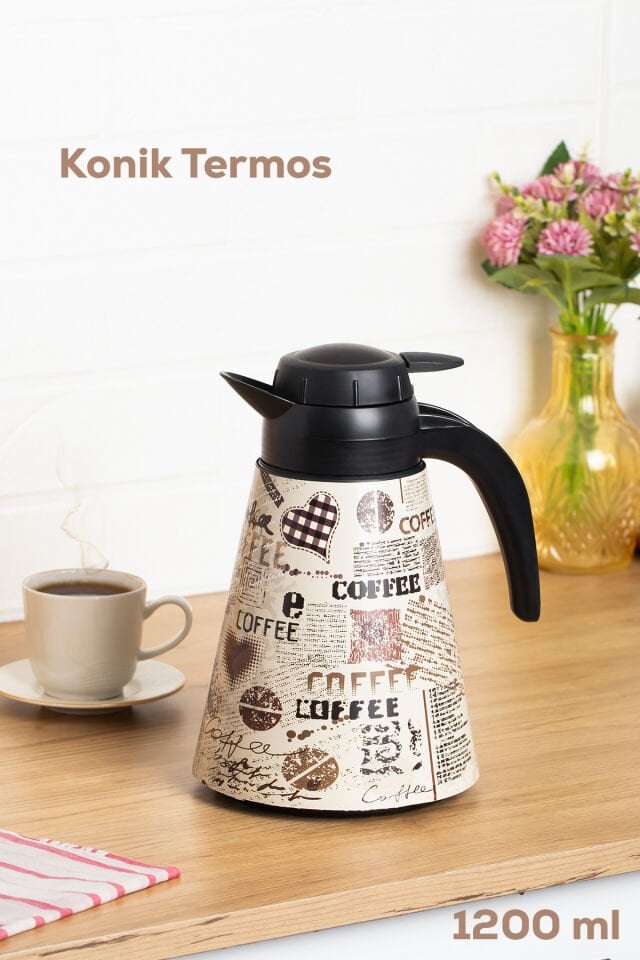 Porsima 161704-008 Desenli 1,2L Konik Termos Sıcak ve Soğuk İçecek Saklama Termosu