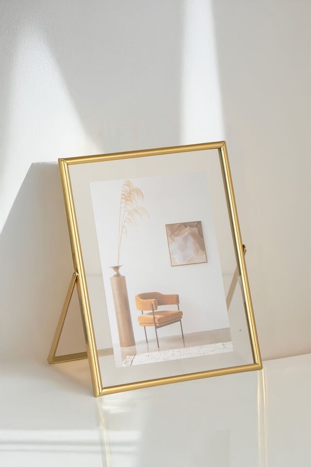 Porsima Dhz90102 Altın Metal Modern Dekoratif Cam Fotoğraf Çerçevesi Masa Duvar Fotoğraf Çerçevesi 18x22cm